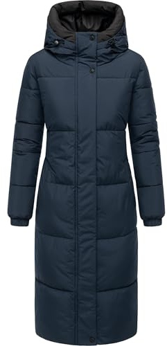Navahoo Damen langer Wintermantel warmer Steppmantel mit 2-Wege-Reißverschluss und verstellbarer Kapuze Taublüte XIV XS-5XL