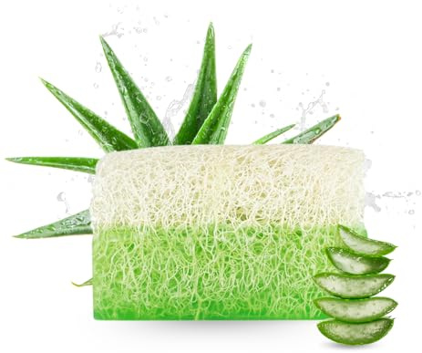 Anadoa Aloe Vera Seife mit Luffaschwamm – Handgemachte pH-neutrale Seifenstücke mit pflanzlichem Glycerin & sanftem Peeling – Feuchtigkeitsspendend & für alle Hauttypen geeignet