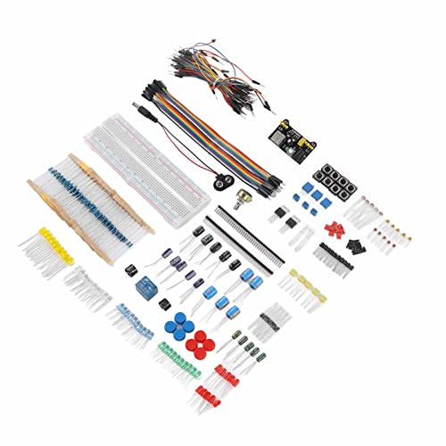 Aramox Starter Electronics Component Kit, PCB Material, Beginner-Friendly with Breadboard, Resistors, Capacitors for R3 Development Board Projects