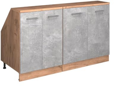 Vicco Küchenschrank für Dachschrägen R-Line, Beton, 140 cm 2er Set Schrankkorpuss 60 cm Tiefe, geeignet für schräge Wände und Variable Küchenmontage