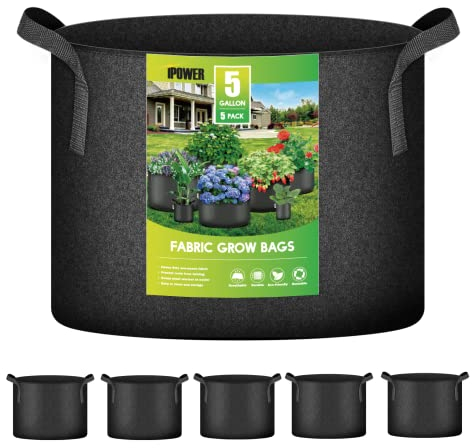 iPower 15L 5er-Pack Grow Bags Stoff Belüftungstöpfe Behälter mit Riemengriffen für Kindergarten und Pflanzen (schwarz)