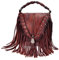 ZLYC Damen Leder Bambus Handschlaufe mit Fransen Bohemian Quaste Nieten Crossbody Tasche, rot, Einheitsgröße