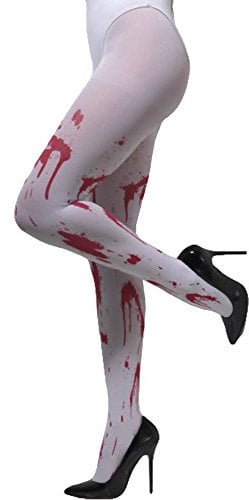 Smiffys Collants opaques, Blanc, avec éclaboussure de sang Halloween