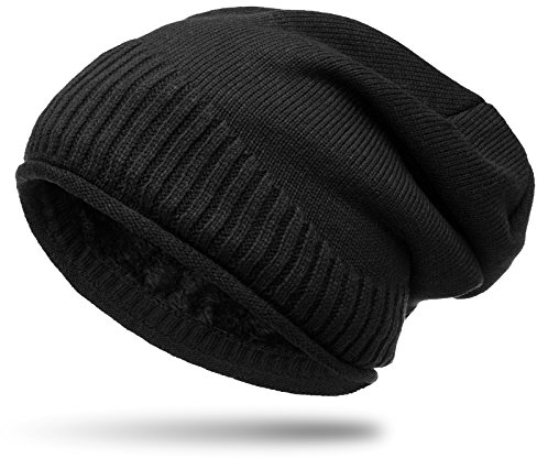 Caspar MU180 Dicke warme Feinstrick Beanie Mütze Uni Gefüttert, Farbe:schwarz, Größe:One Size