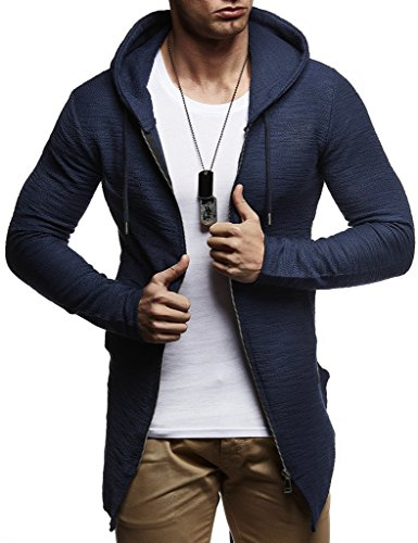 Leif Nelson Giacca di Felpa con Cappuccio Uomo Giacca Sudore Hoodie LN-6301 Blu Small