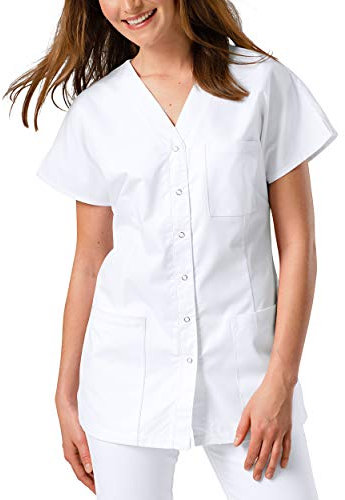 CLINIC DRESS Kasack Damen 1/2 Arm Druckknöpfe mit Brusttasche Seitentaschen Seitenschlitze 95° Wäsche weiß, 3XL