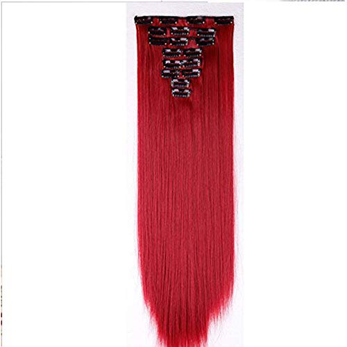 SEGO 23 Inch Synthetic Clip in Hair Extensions 8 Pcs Full Head 140g, Straight Dark Red