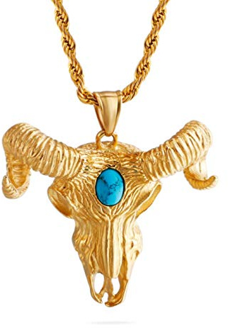 Vintage Gothic Satan Worship Skull Necklace Rams Head Argali Sheep Skull Pendant Mens Stainless Steel Jewellry