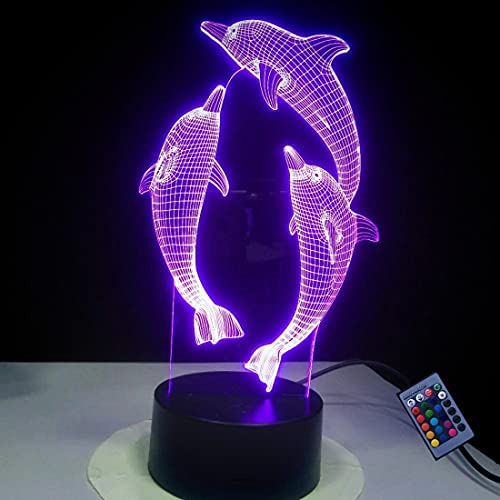 YTDZLTD Kreative 3D Delphin Nacht Licht 16 Farben Andern Sich Fernbedienung USB-Strom Touch Schalter Dekor Lampe Optische Täuschung Lampe LED Lampe Tisch Kind Geburtstag Weihnachten Geschenke