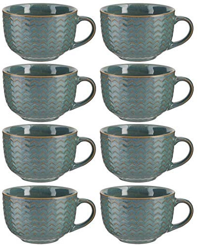 Dibor Set of 8 Large Blue Mugs 400ml Distressed Tea/Coffee/Hot Chocolate Stoneware Coffee Cups Winter Wedding Anniversary Housewarming Christmas Kitchen Gift