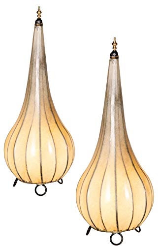 2er SET Orientalische Tischlampe Roana 50cm Lederlampe Hennalampe Lampe | Marokkanische kleine Nachttischlampe aus Metall Lampenschirm aus Leder | Zwei Tischlampen Farbe Natur