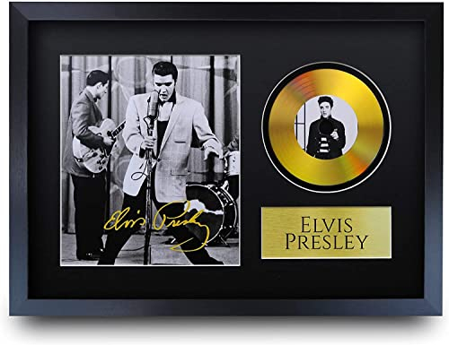 HWC Trading A3 FR Elvis Presley Geschenke Autogramme Bild mit einem Gold-Disk-Image-Druck für Music Memorabilia Fans Signed - A3 Eingerahmt