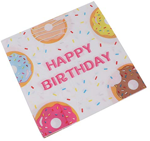 Amosfun Geburtstag Donut Servietten Bedruckte Papierservietten mit Alles Gute zum Geburtstag Zeichen Quadrat Einweg Party Servietten für Donut Themen Geburtstag Party Dekor Weihnachten