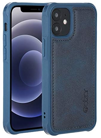 Molzar MAG Series for iPhone 12 Mini with Faux Leather, Built-in Metal Plate for Magnetic Mount, Works with Qi-certified Chargers, Compatible with iPhone 12 Mini, Blue