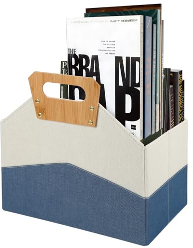 EZDeco Soporte para cesta de revistas, estante para revistas, contenedor de almacenamiento de libros de periódicos, soporte plegable para archivos de documentos, organizador de carpetas para el hogar