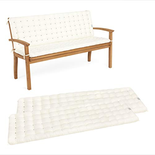 HAVE A SEAT Luxury - Gartenbank Auflage mit Rückenteil 2-TLG. Set, bequem, orthopädisch, wetterfest, waschbar bis 95° C - Made in Germany (2-TLG. Set, 140x48 cm, Weiß)