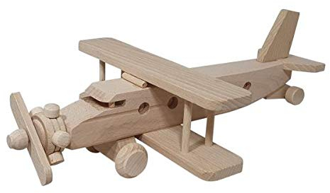 Holzspielzeug Peitz Kinder-Flugzeug | Holz-Doppeldecker | Massivholz-Flieger | Holz-Flugzeug