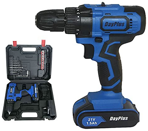 Cordless Drill Driver 45Nm, 21V 1 × 1.5Ah Battery Electric Drill Screwdriver, Impact Driver, Fast Charger, 2 Speed, Forward & Reverse Setting, Built-in LED + 29PC Accessory Kit