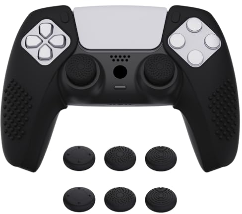 PlayVital Zubehör für ps5 Controller,Silikon Anti-Rutsche Controller Hülle Grips Skin Case Tasche für PS5 mit 6 Aufsätze(3D Noppen Edition,Schwarz)