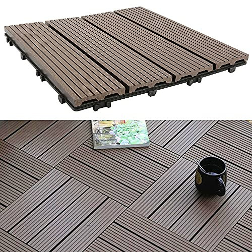 Lote de 11 baldosas de jardín para exteriores de 30 x 30 cm, compuesto de madera y plástico, revestimiento de suelo exterior (11 tejas #4)