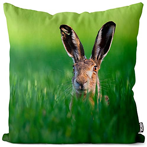 VOID Hase Wiese Sommer Kissenbezug 50x50 Kissenhülle Polyester Zierkissen Couchkissen Ostern Osterdeko Deko, Kissen Größe:50 x 50 cm