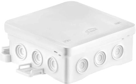 SIMET Anschlussdose NS7 | FASTBOX&HOOK | Abmessungen 100 X 100 X 40 mm | Verteilerdose halogenfrei | selbstverlöschend | UV-beständig | IP54 | Abzweigdose | weiß | 1 Stück