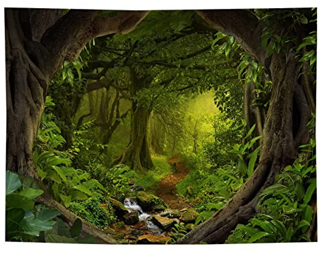 Fullfun Wandteppich mit Bachlauf, grüner Wald, origineller Waldbaumhöhle, Naturlandschaft, Wandteppich, Dekoration für Wohnzimmer, Schlafzimmer, Wohnheim, 127 x 152,4 cm