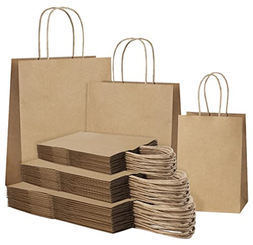 SHOPDAY 45 Stück braune Papiertüten mit Griffen, verschiedene Größen, Geschenktüten, Einkaufstaschen für kleine Unternehmen, Goody Bags arty bags