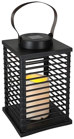Spetebo Solar Laterne eckig inkl. LED Kerze - 25 cm - Gartenleuchte in Rattan Optik schwarz - Deko Lampe Garten Balkon Terrasse Außen