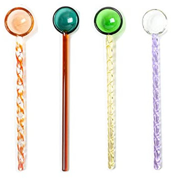 Colorful Glass Stirring Spoons Mixing Rod Swizzle Sticks Spoons Cocktail Coffee Drink Stirrers for Coffee and Mix Drinks, 4pcs