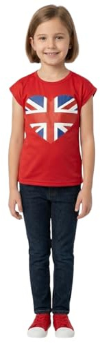 A2Z 4 Kids Girls T Shirts England Football World Cup Heart Print T-Shirt Soft Feel Tank Top & Tees Shirts Great Britain Union Jack Souvenir UK Flag Street Parties T-Shirt for Girls Age 5-13 Years