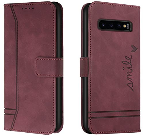 Lihondar Funda para Samsung Galaxy S10, Carcasa Samsung S10 con Tapa y Tarjetero Billetera, Capa Samsung S10, Tipo Libro Flip Case Wallet, Telefono Cubrir Móvil Phone Cover Piel Protector (Rojo)
