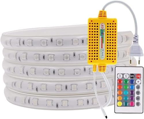Wisada RGB LED Streifen, 4M 220V SMD5050 60LEDs/m Flexibel Bunt Streifen,Multi-Farbwechsel LED Lichtleisten Lichtband mit 24 Tasten Fernbedienung & 1000W RGB Wasserdichte Regler für Wohnzimmer, Balkon