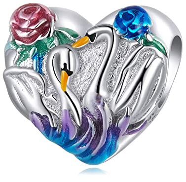 Qings Romantische Schwanensee Perle 925er Sterlingsilber Herzform liebevolles Herz Schwäne Blumen Charm Anhänger zur Herstellung von Armband Halsketten