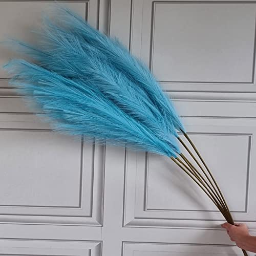 Einzelner künstlicher Pampasgras Stiel, hoch, 115 cm lang, flauschig, künstlich, bunt, Pampasgras, getrocknete Blume, Stil Dekor (Türkis)