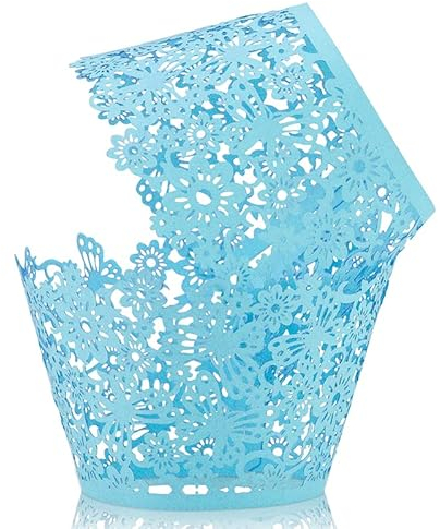 KOSTOO Lace Cupcake Liners - 50pcs/Pack Laser Cut Cupcake Papers for Wedding/Birthday Party Decoration (Sky Blue)