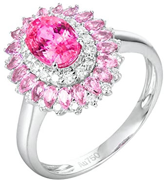 Beydodo Anello da sposa in oro bianco 750, fedi nuziali da donna con zaffiro rosa 1,3 carati, anelli di fidanzamento senza nichel con diamante, Zaffiro rosa Diamante