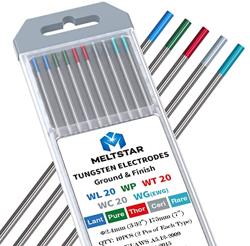 MELTSTAR WIG-Schweißelektroden-Set (10 Stück, Ø 2.4x 175 mm) – Enthält Elektroden mit roter Spitze, Rein-Cer, Lanthan und Seltenerde-Mischung