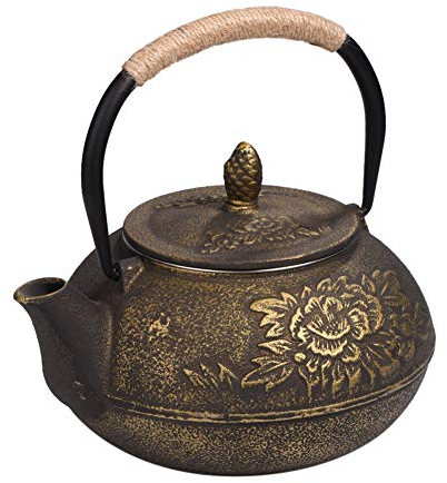OKJHFD Bouilloire à thé, 900 ml style japonais bouilloire en fonte théière infuseur/passoire amovible théière avec motif pivoine rétro