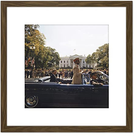 Artery8 Parade JFK Kennedy Emperor Haile Selassie Photo 8X8 Inch Square Wooden Framed Wall Art Print Picture with Mount