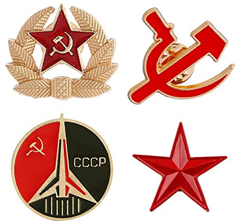 Ximimark 4 PCS Red Star Hammer Falce Smalto Pin Retro URSS Simbolo Spilla Unione Sovietica Marxismo Logo Gioielli, Metallo, Senza pietra