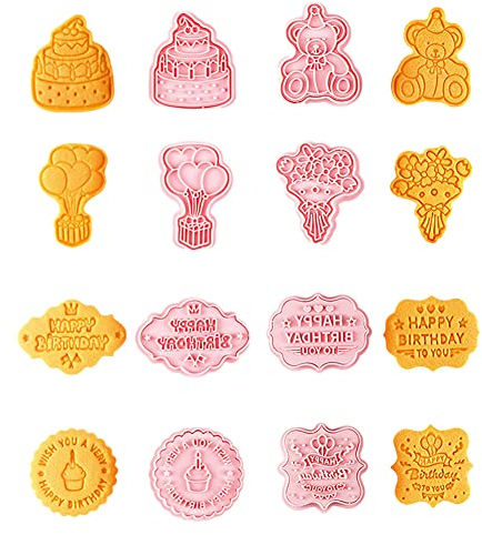 CANDeal 8 Pièces Presse à Biscuits Joyeux Anniversaire Moules à Biscuits Pour La Cuisson Moule à Biscuits Presse Anniversaire Moule à Biscuits Ensemble Outils De Cuisine Timbres à Biscuits