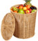 Poubelle en osier avec couvercle,poubelle bohème panier en osier avec couvercle panier rangement en rotin, organisateur bureau, fruits et légumes avec couvercle,bols ronds pour chambre à coucher