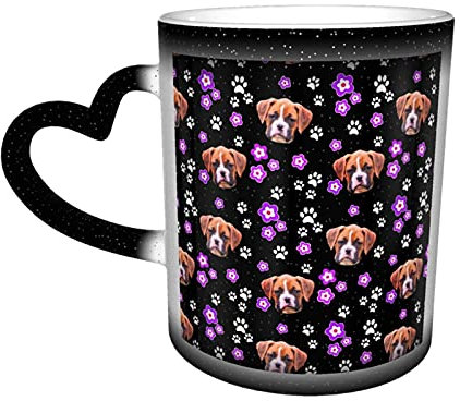 BOHHO Tazza Tazza da caffè con cucciolo di boxer Tazza da viaggio personalizzata con cambio di colore nero magico Tazza in ceramica sensibile al calore