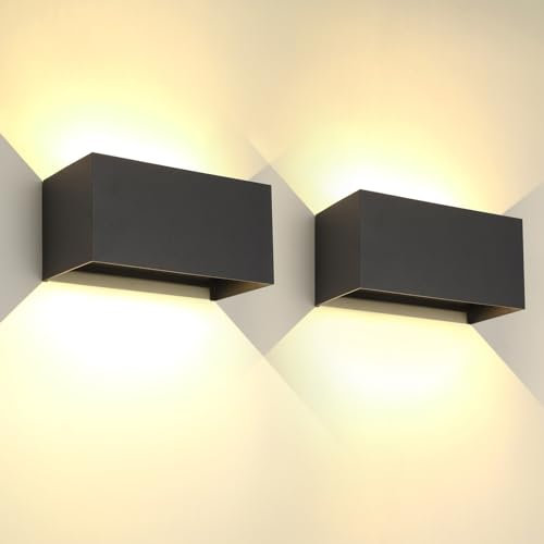 2 Stücke 25W LED Wandleuchte Aussen Innen Außenwandleuchten IP65 Wasserdichte Wandlampe Aluminium Außenleuchte Wand Ausenbeleutung Hauswand up down Einstellbar Lichtstrahl, Schwarz 3000K Warmweiß