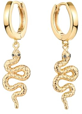 Jenosy Ohrringe Gold Damen Schlangen Ohrringe Hängend Zarte Schlangen Ohrringe Gold Modische Creolen mit Schlangen Anhänger Hypoallergene Ohrringe Vergoldet Modeschmuck für Frauen und Mädchen