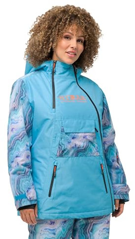Ulla Popken Damen große Größen Übergrößen Plus Size Performance-Jacke, Kapuze, wasserdicht, 2-Wege-Zipper mineralblau 50+ 824429749-50+