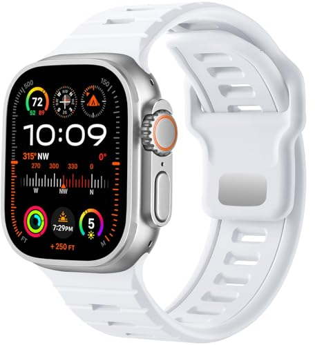CeMiKa Compatible with Apple Watch Straps Ultra 2/Ultra 49mm 44mm 46mm 45mm 42mm Men, 26mm Adjustable Silicone Sport Loop Replacement Bands for iWatch Series 10 9 8 7 6 5 4 SE 3 2 1,White
