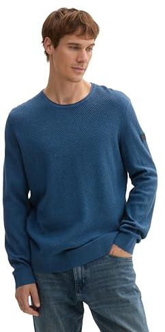Tom Tailor Herren Basic Pullover mit Rundhalsausschnitt,36295 - Dark Teal Melange, S