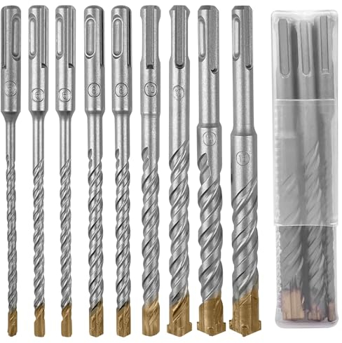 Rseuphiee SDS PLUS Hammerbohrer Set, 9 Stück Betonbohrer SDS Plus Bohrer Set, 5/6/6/8/8/10/12/14/16 x 160mm SDS Steinbohrer mit 4 Schneiden, Bohrer Set für Beton, Ziegel, Zement, Stein